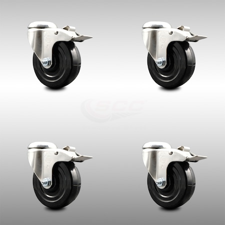 Service Caster 4 Inch 316SS Soft Rubber Swivel Bolt Hole Caster Set with Lock Brake SCC SCC-SS316BHTTL20S414-SRS-4